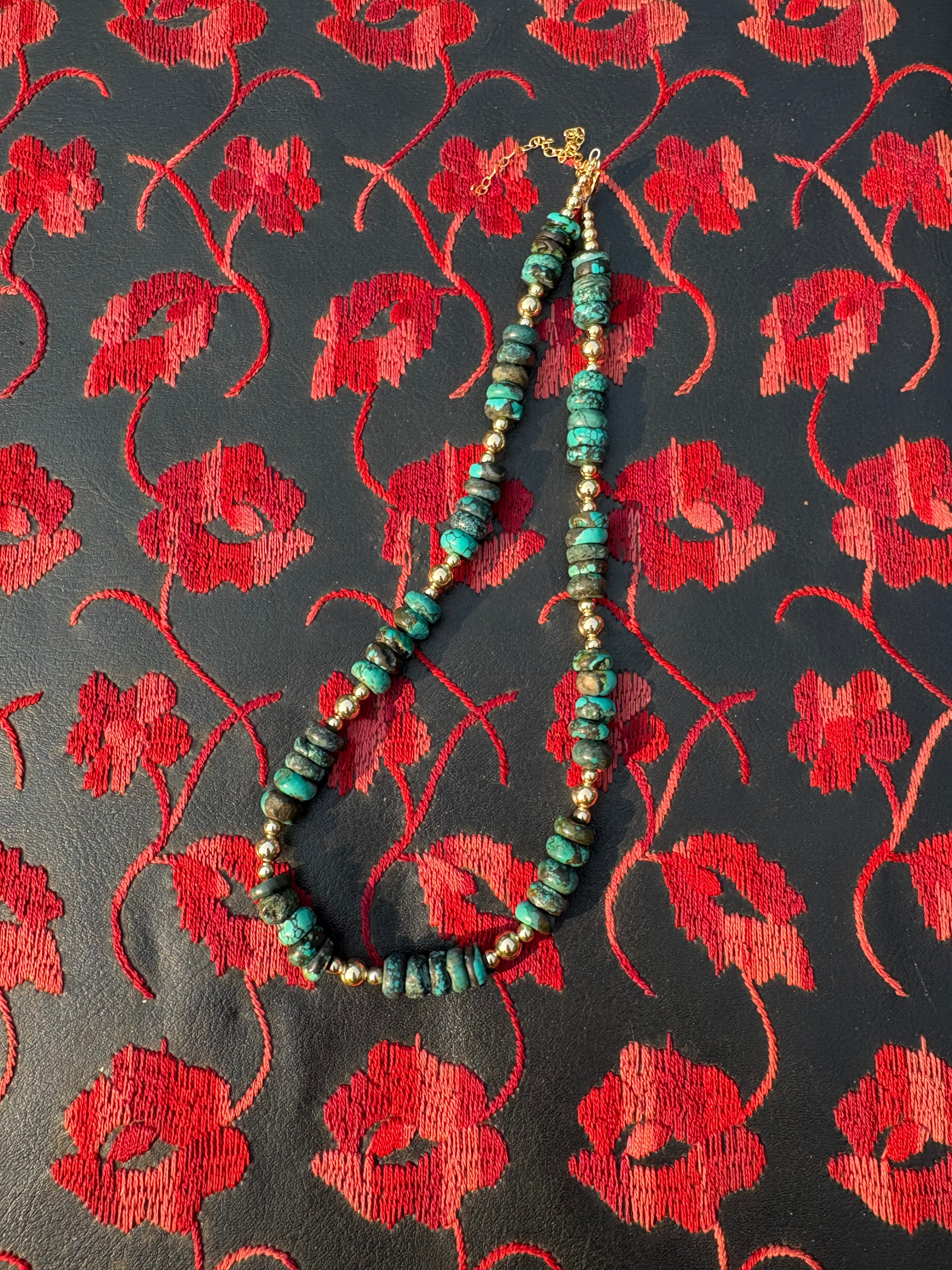 17.5-20.5” Turquoise & Gold Necklace