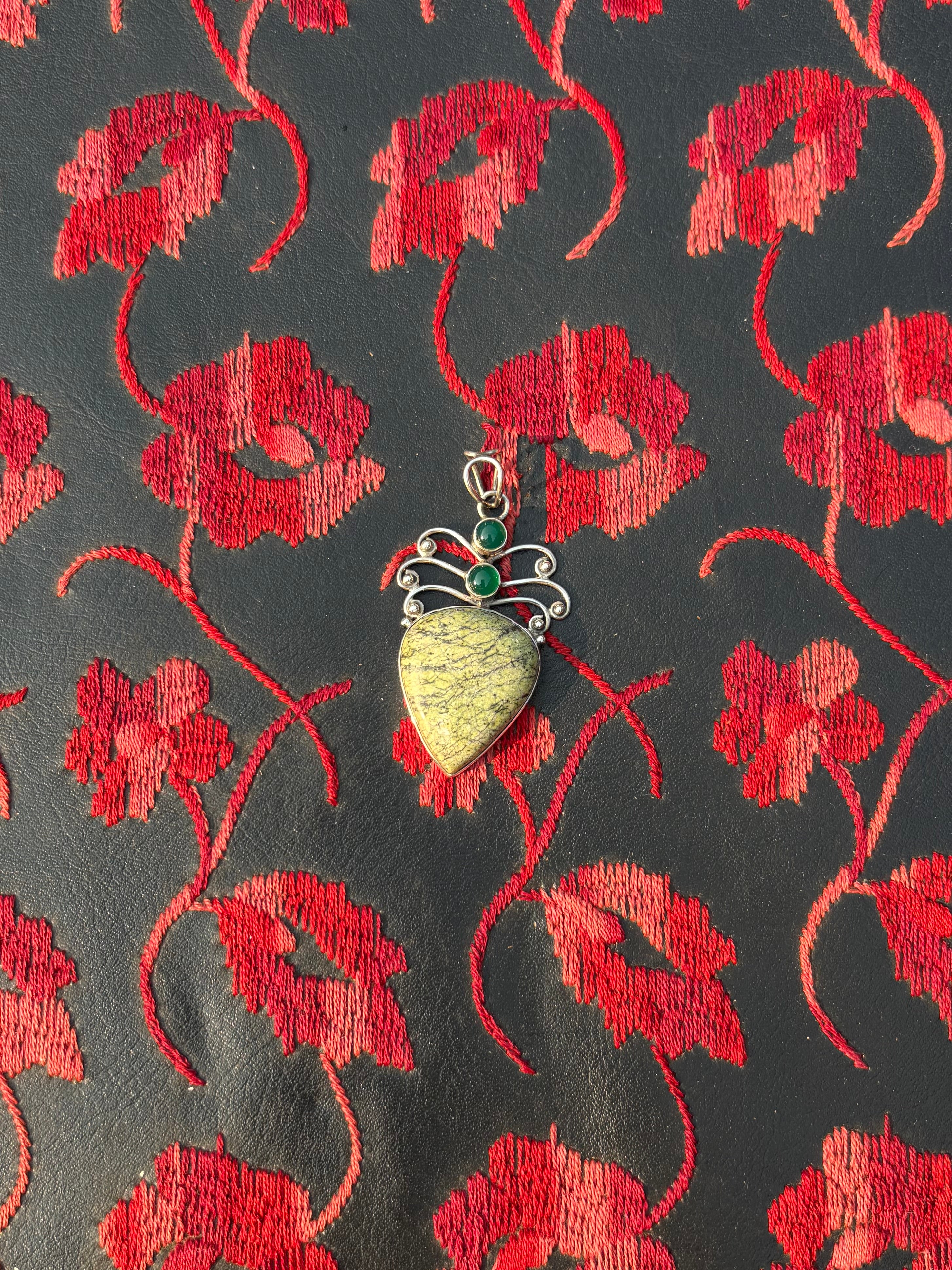 Jade & Jasper Sterling Silver Pendant