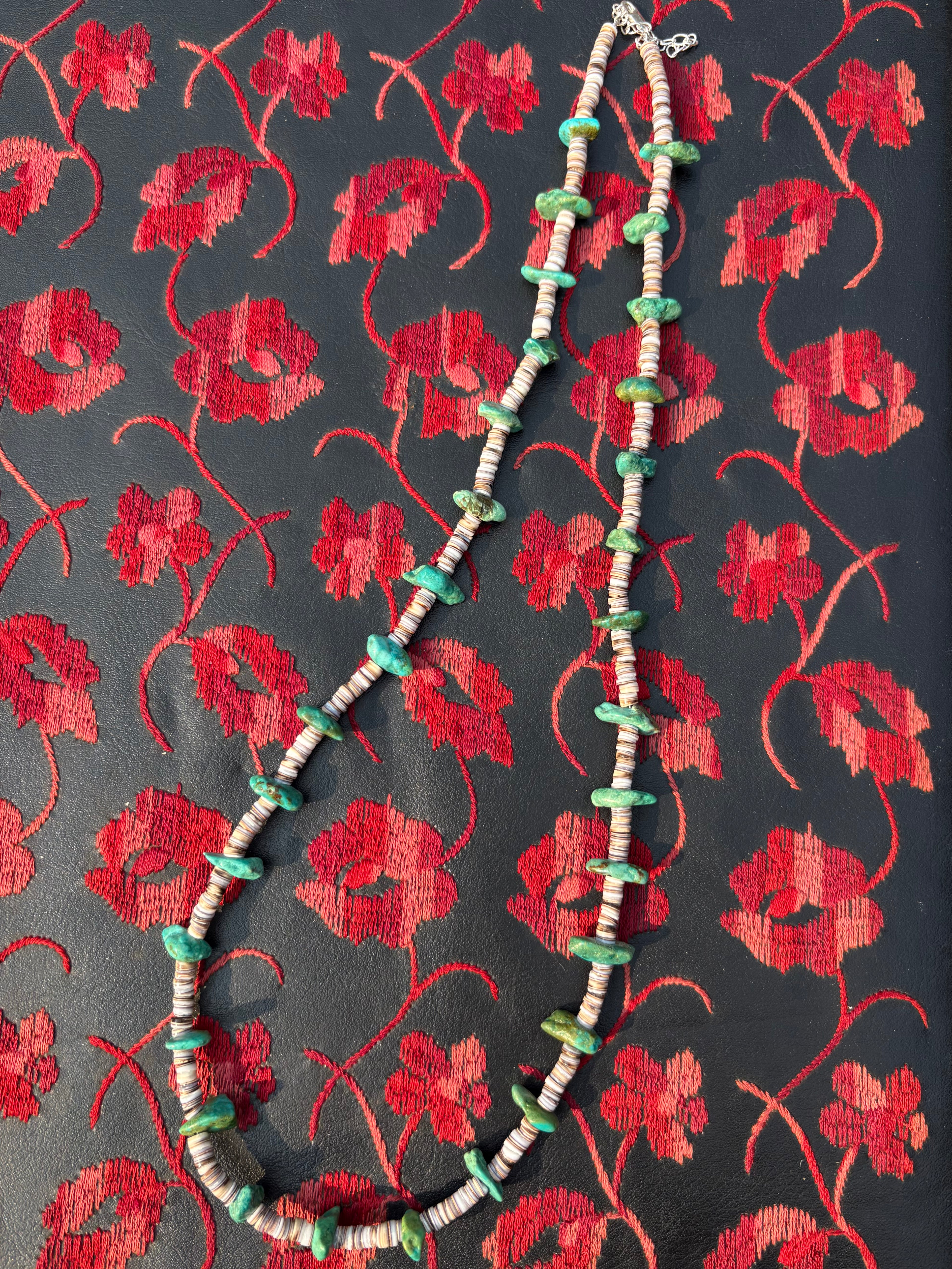 29-32” Turquoise & Cowrie Shell Heishi Necklace