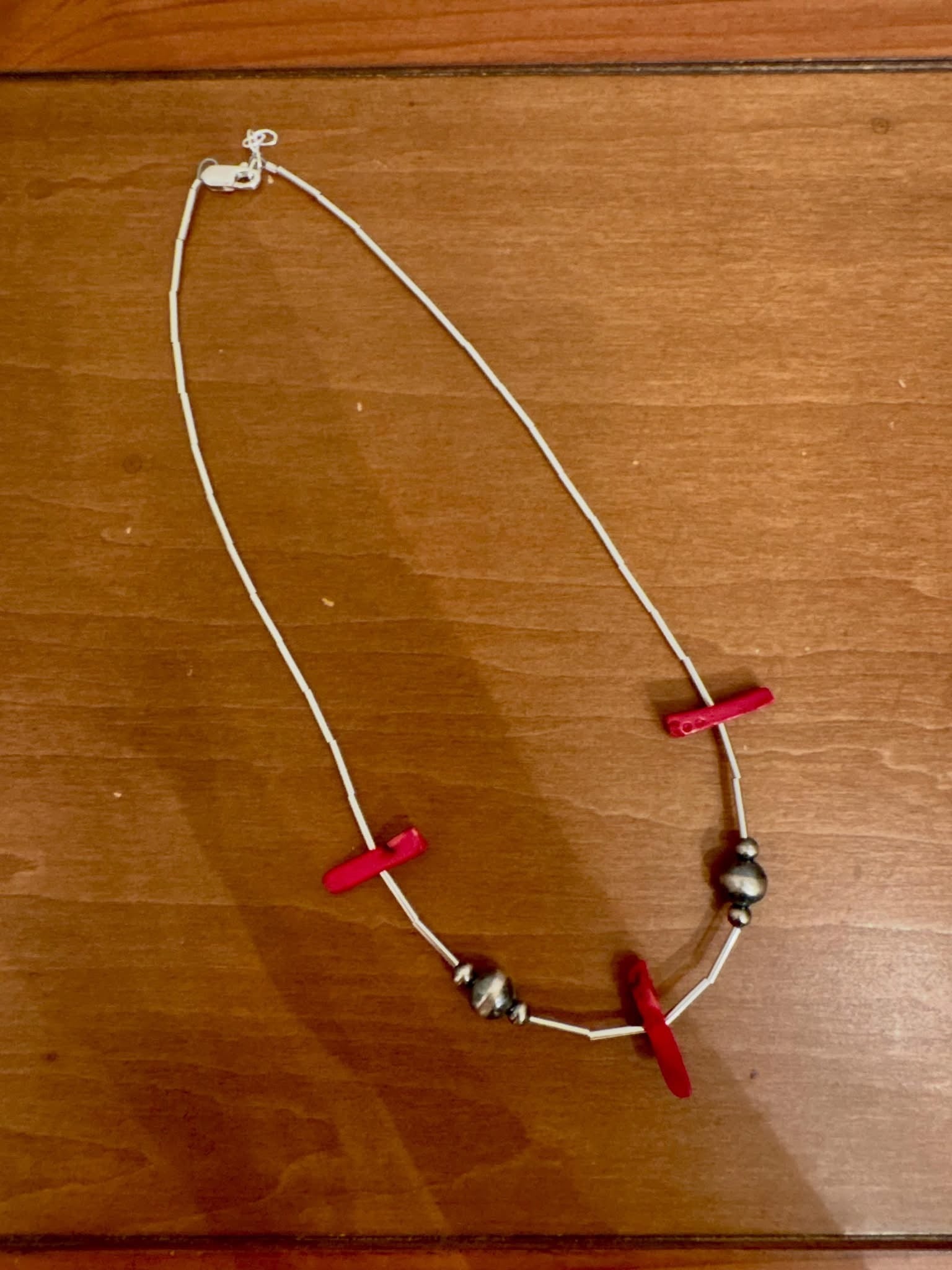 16-19” Liquid Silver & Coral Necklace