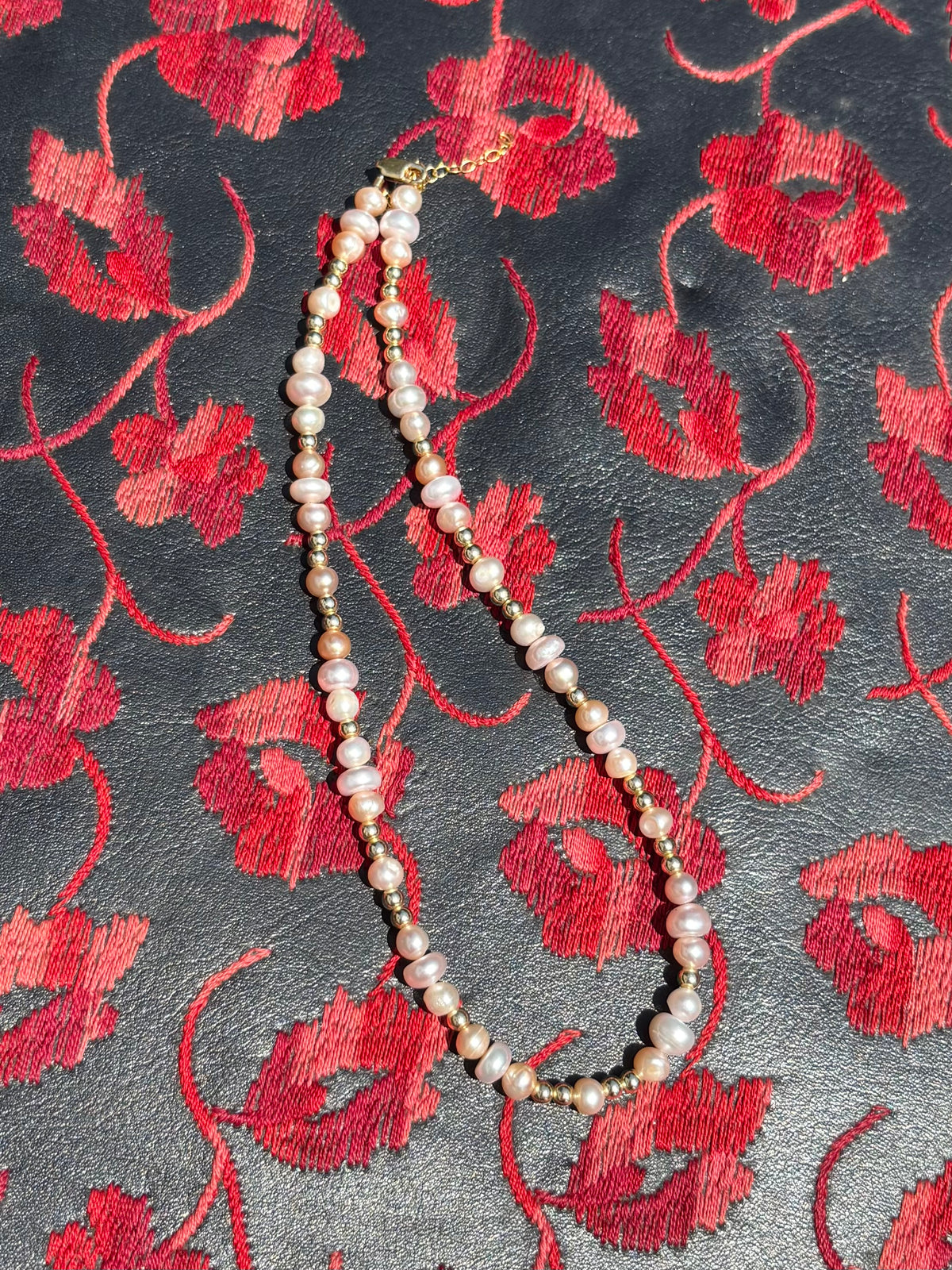 16-19” Gold & Mauve Freshwater Pearl Necklace